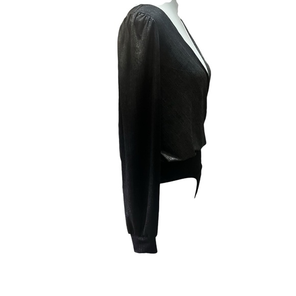Good Luck Gem  Metallic Wrap Bodysuit with Unique Sleeve Detail – Size Medium - Picture 3 of 12